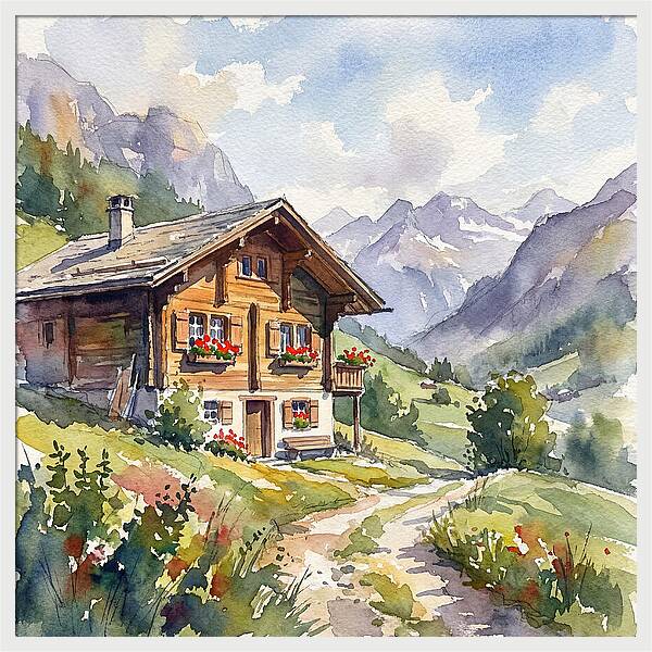 Swiss Chalet Amidst Mountains