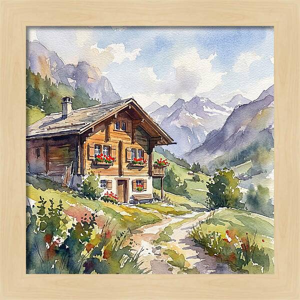 Swiss Chalet Amidst Mountains