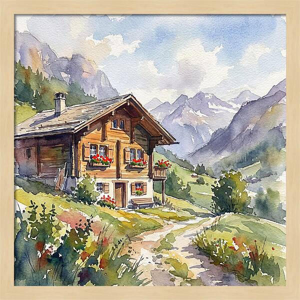 Swiss Chalet Amidst Mountains