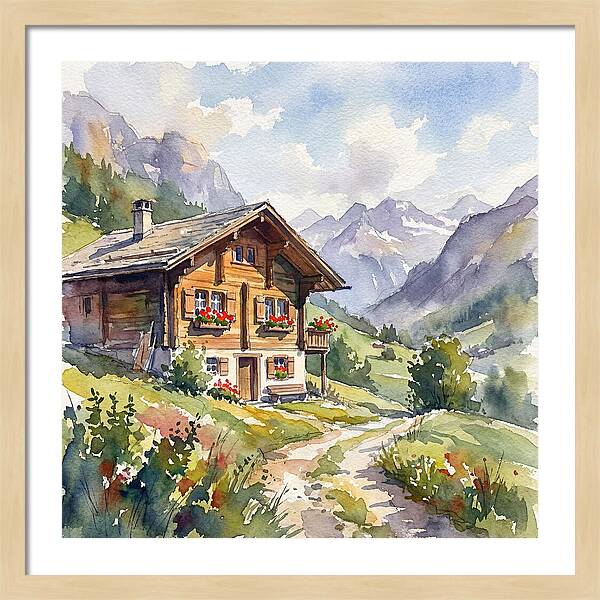 Swiss Chalet Amidst Mountains