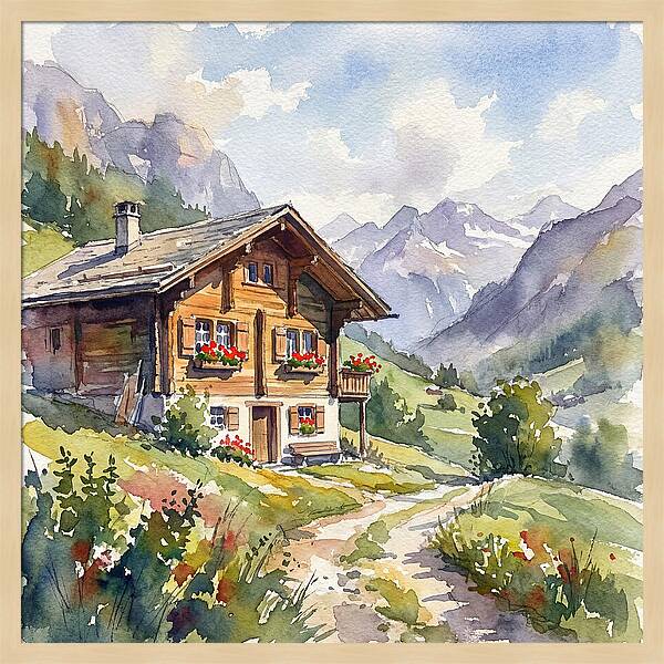 Swiss Chalet Amidst Mountains