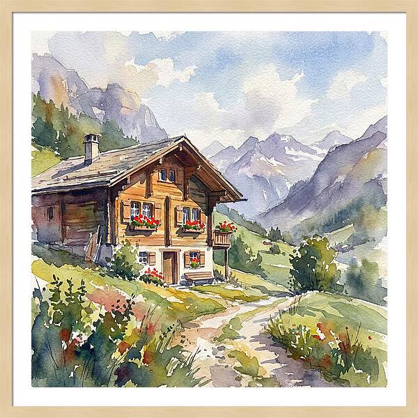Swiss Chalet Amidst Mountains