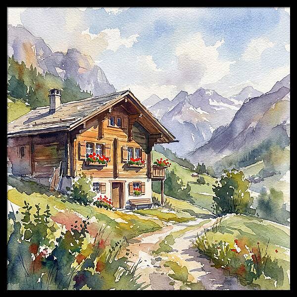 Swiss Chalet Amidst Mountains