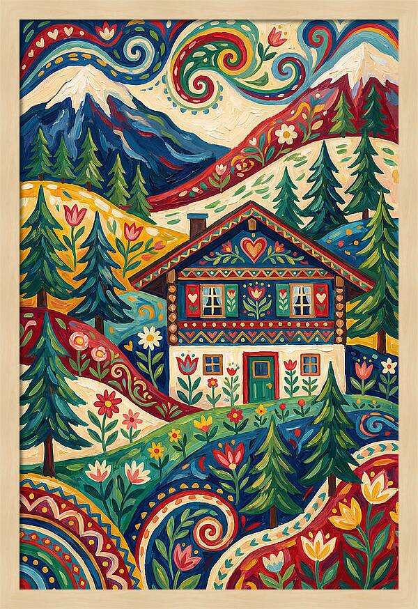 Swiss Chalet In Vibrant Landscape