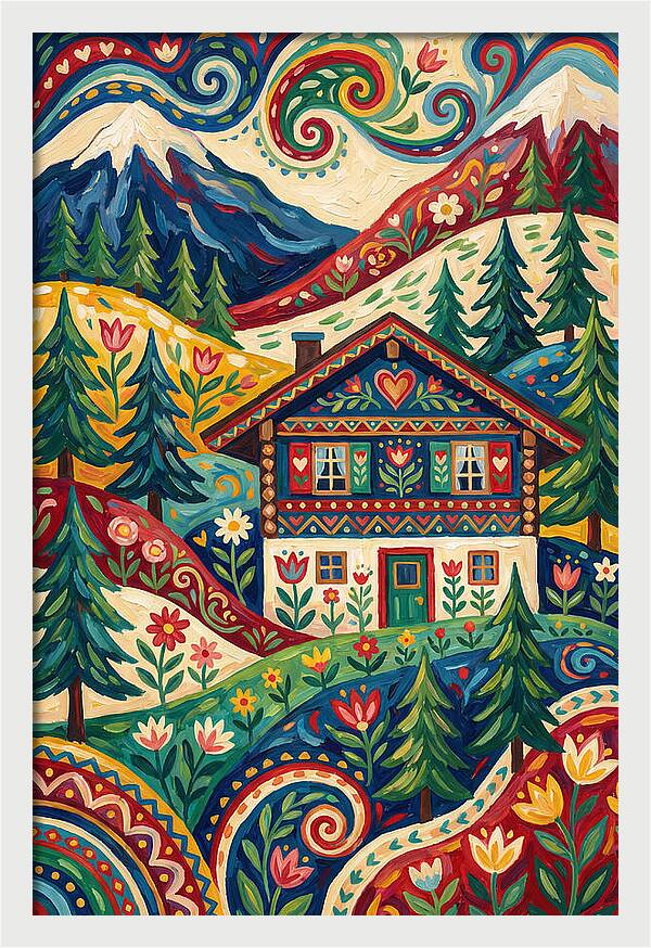 Swiss Chalet In Vibrant Landscape