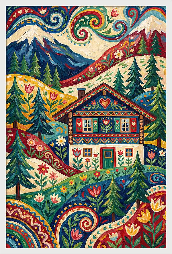 Swiss Chalet In Vibrant Landscape