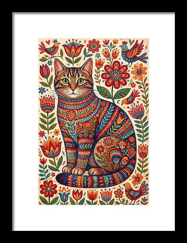 Tabby Cat In Folk Art Style