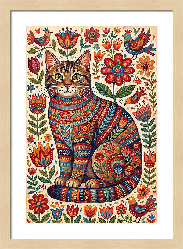 Tabby Cat In Folk Art Style