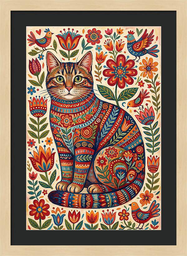 Tabby Cat In Folk Art Style