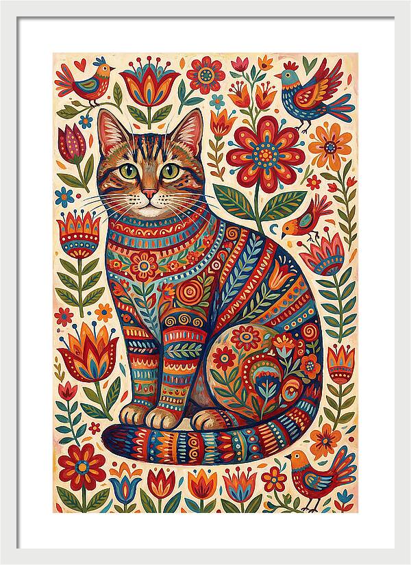 Tabby Cat In Folk Art Style