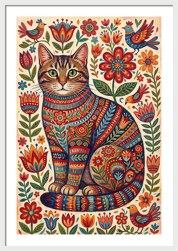Tabby Cat In Folk Art Style