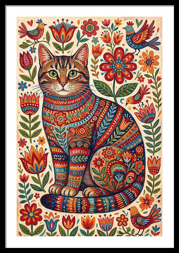 Tabby Cat In Folk Art Style
