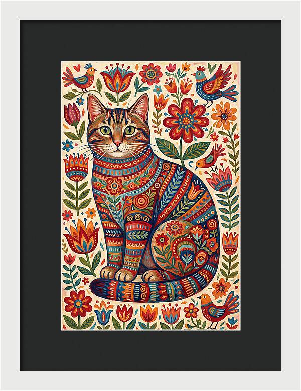 Tabby Cat In Folk Art Style