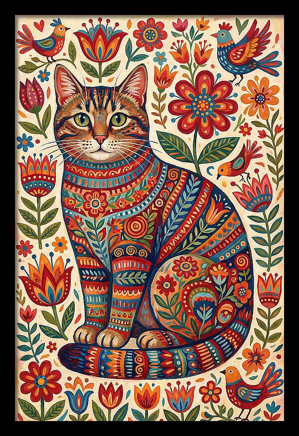Tabby Cat In Folk Art Style