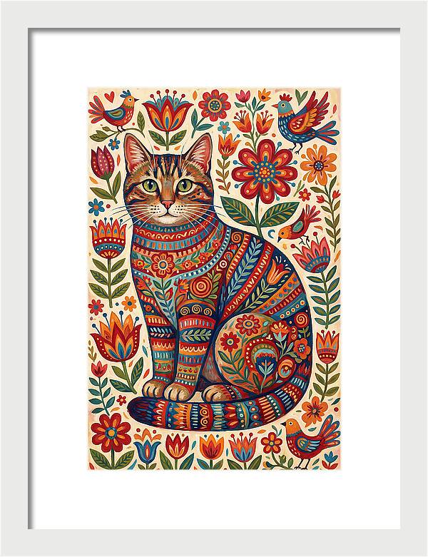 Tabby Cat In Folk Art Style