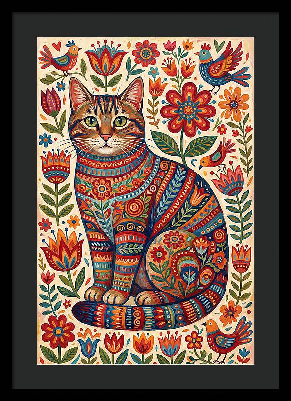 Tabby Cat In Folk Art Style