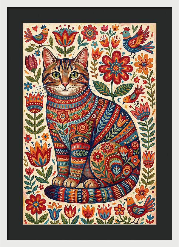 Tabby Cat In Folk Art Style