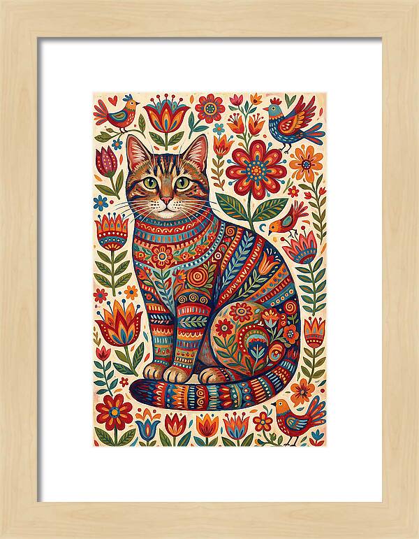 Tabby Cat In Folk Art Style