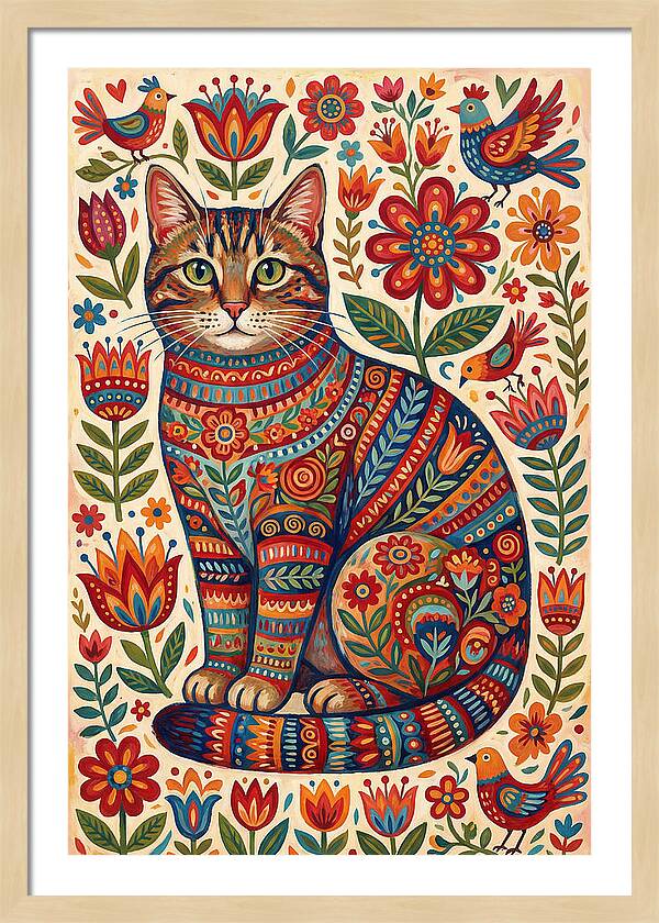 Tabby Cat In Folk Art Style