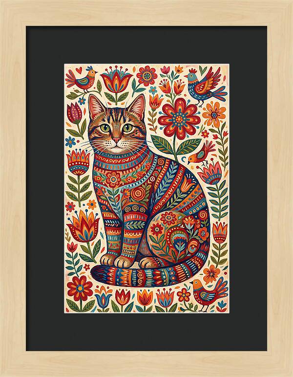Tabby Cat In Folk Art Style
