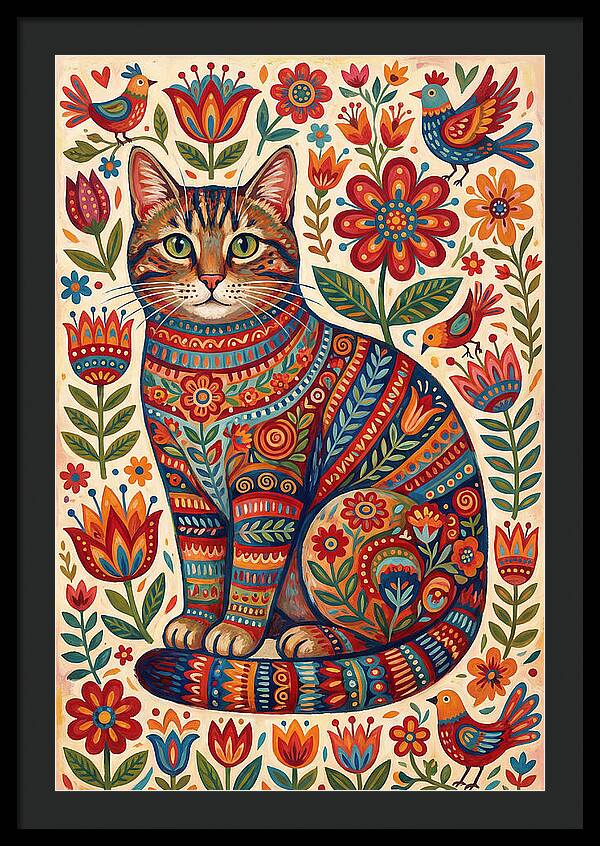 Tabby Cat In Folk Art Style