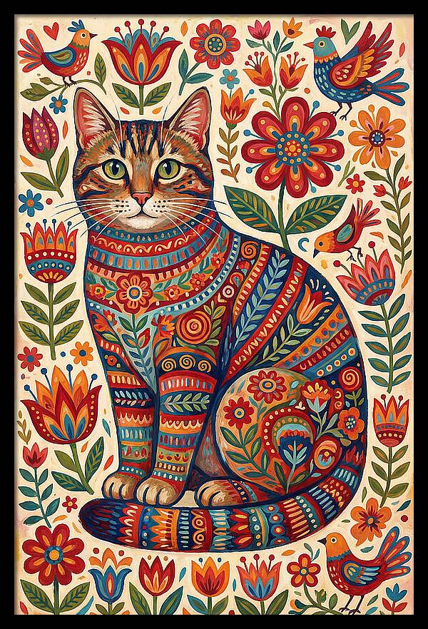 Tabby Cat In Folk Art Style