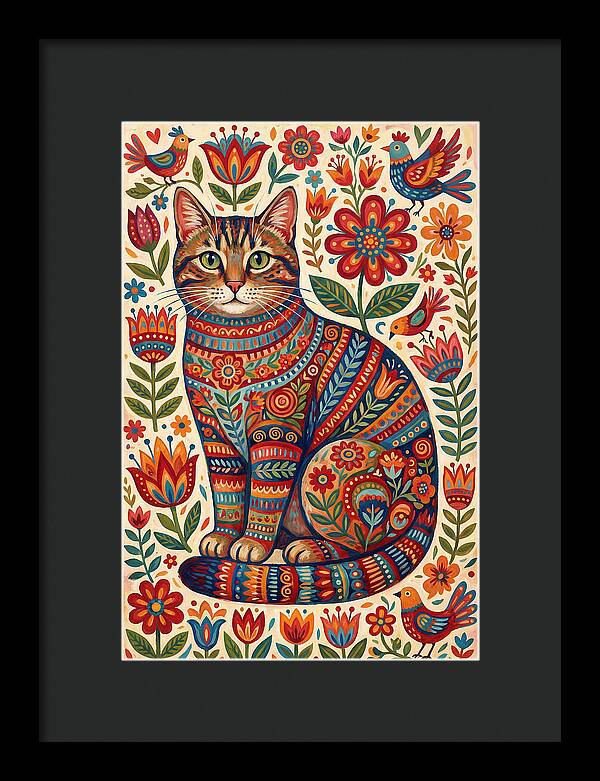 Tabby Cat In Folk Art Style