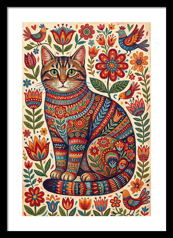 Tabby Cat In Folk Art Style