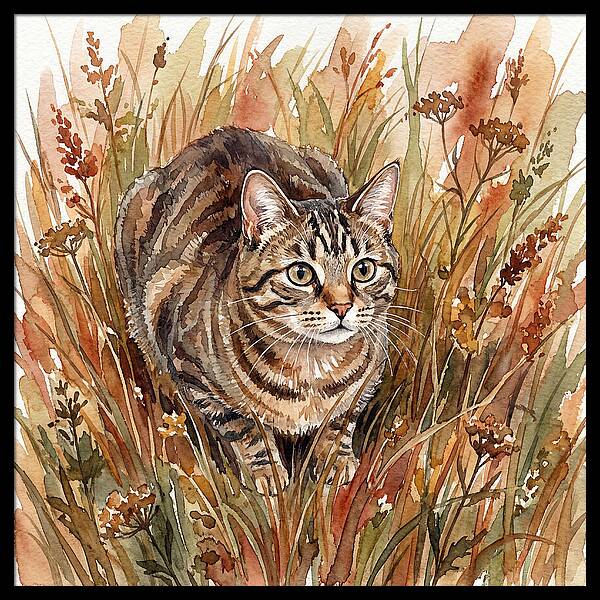 Tabby Cat In Tall Grass