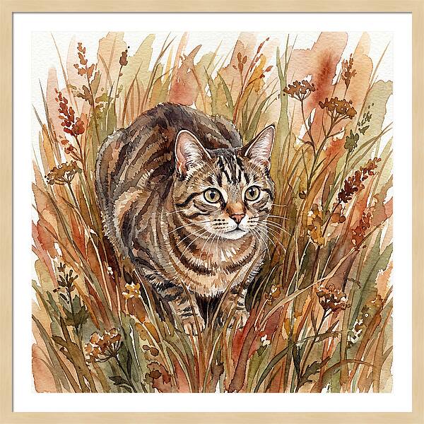Tabby Cat In Tall Grass