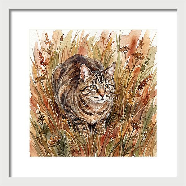 Tabby Cat In Tall Grass