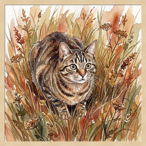 Tabby Cat In Tall Grass