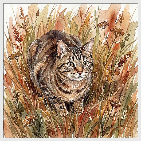 Tabby Cat In Tall Grass