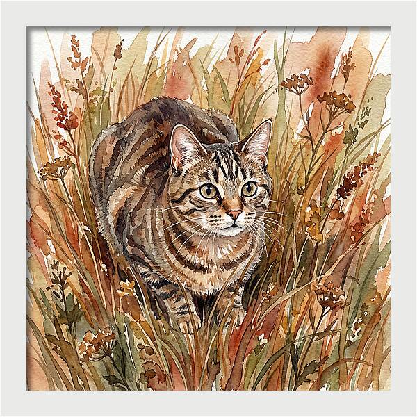 Tabby Cat In Tall Grass