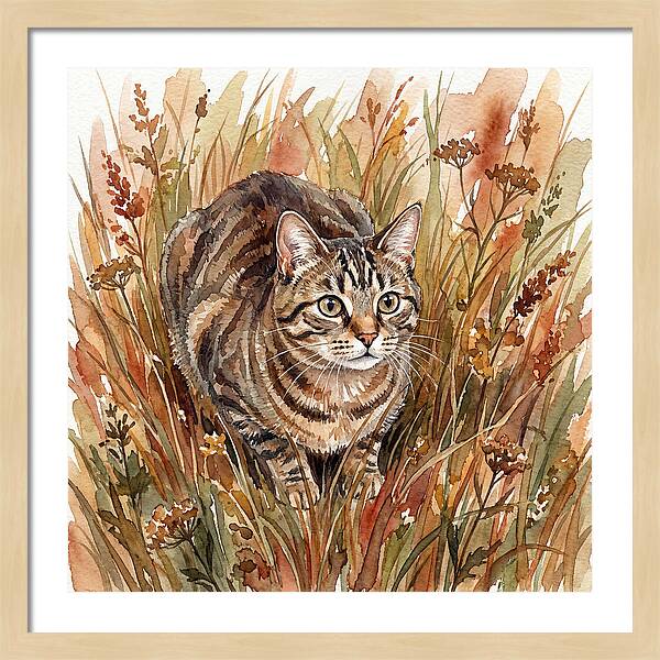Tabby Cat In Tall Grass
