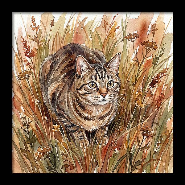 Tabby Cat In Tall Grass