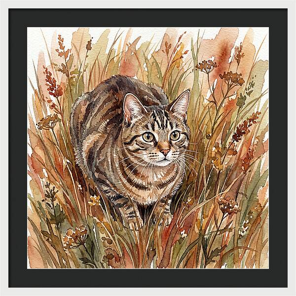 Tabby Cat In Tall Grass
