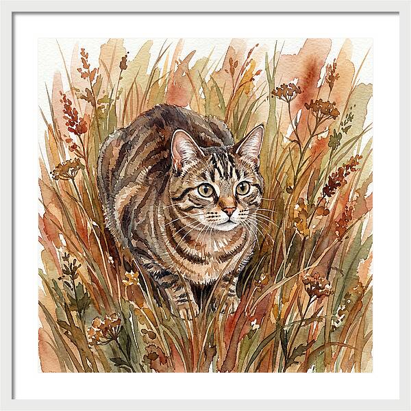 Tabby Cat In Tall Grass