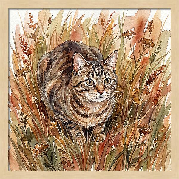 Tabby Cat In Tall Grass