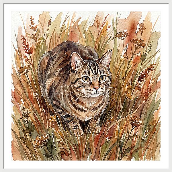 Tabby Cat In Tall Grass