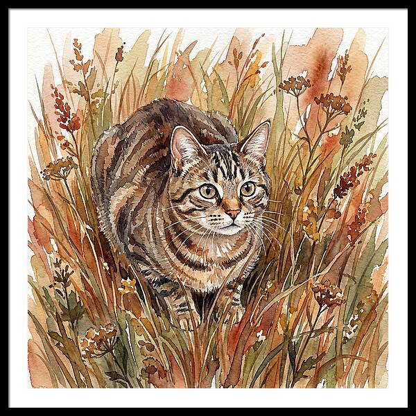 Tabby Cat In Tall Grass