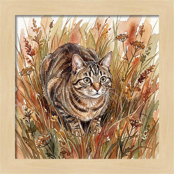 Tabby Cat In Tall Grass