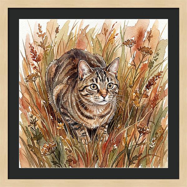 Tabby Cat In Tall Grass