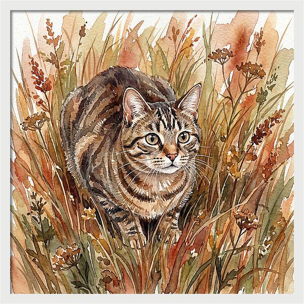 Tabby Cat In Tall Grass