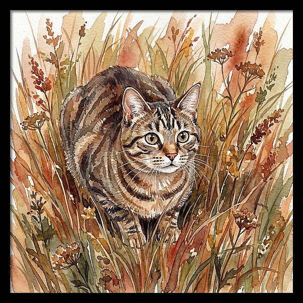 Tabby Cat In Tall Grass