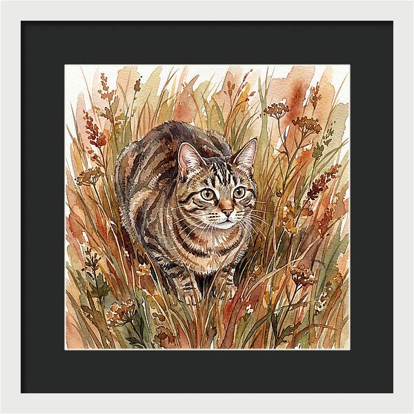 Tabby Cat In Tall Grass
