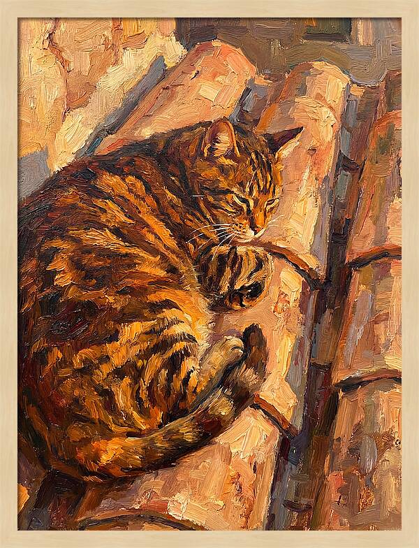 Tabby Cat Relaxing In Sunlight