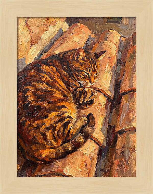 Tabby Cat Relaxing In Sunlight