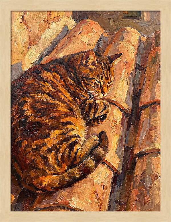 Tabby Cat Relaxing In Sunlight