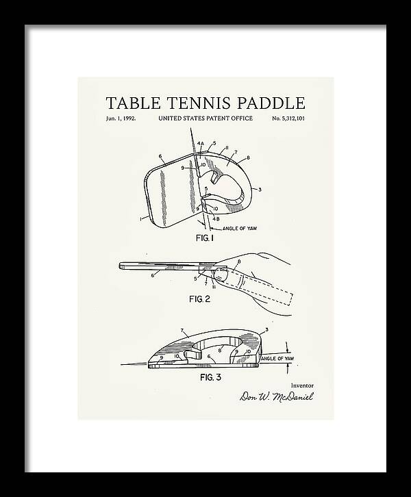 Table Tennis Paddle Minimalist Patent Us5312101a